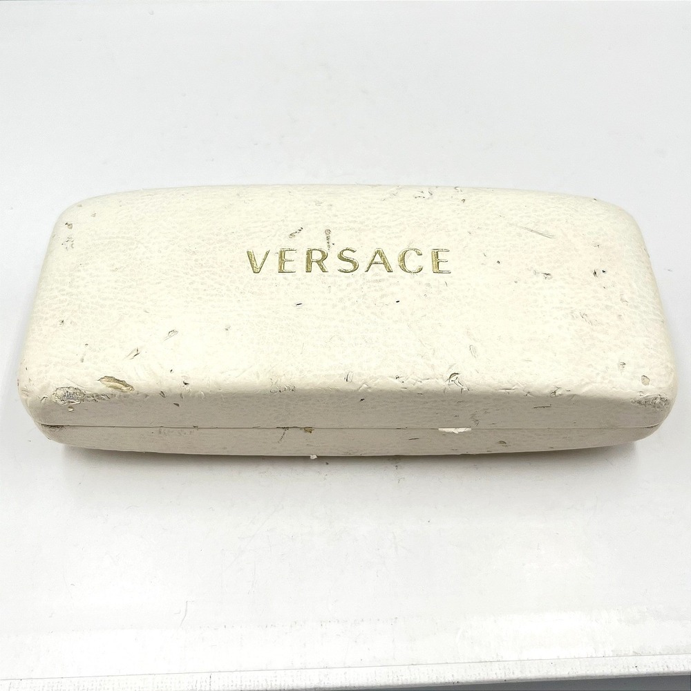 VTG Versace Designer Glasses Case White Faux Leather Hard Shell Eyewear Storage